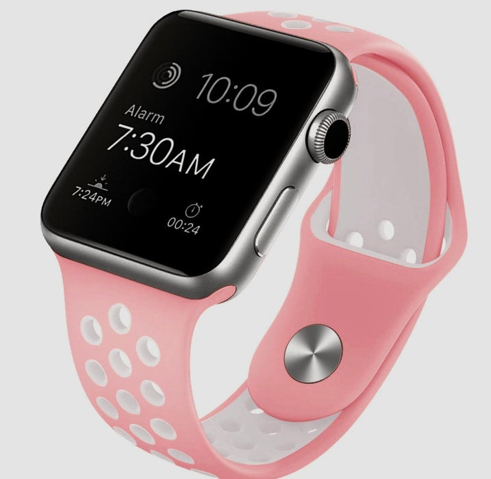 Ihåligt Silikon Armband Apple Watch -ROSA/VIT - EleganceOfSweden