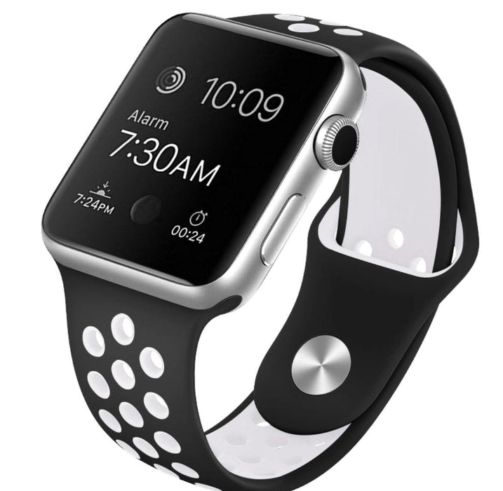 Ihåligt Silikon Armband Apple Watch -SVART/VIT - EleganceOfSweden