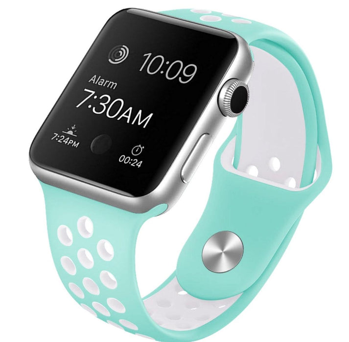 Ihåligt Silikon Armband Apple Watch TURQUOISE/VIT - EleganceOfSweden