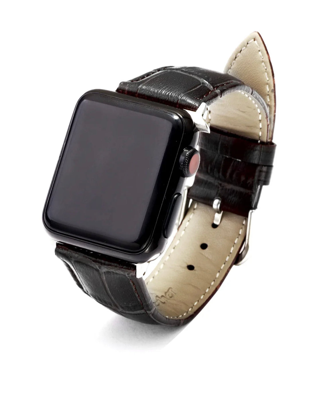 APPLE WATCH ARMBAND/ KLASSISK LÄDERARMBAND MED KROKODILMÖNSTER-SVART