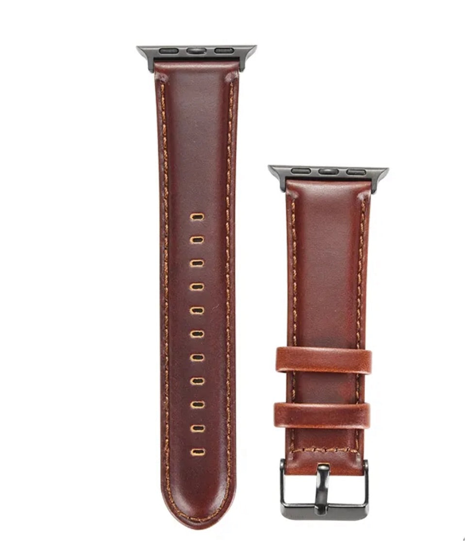 APPLE WATCH ARMBAND/ ÄKTA LÄDERARMBAND- VINRÖD