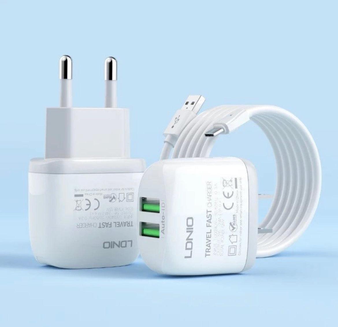 LDNIO Snabbladdare 2xUSB, 12 W - Vit+ 1 m kabel ingår - EleganceOfSweden
