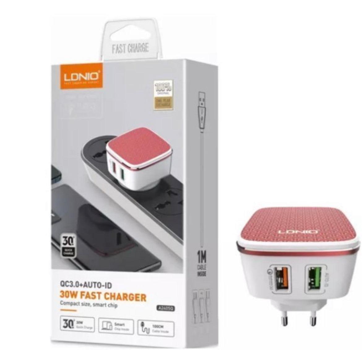 LDNIO Snabbladdare 2xUSB , 30W - Vit + 1 m kabel - EleganceOfSweden