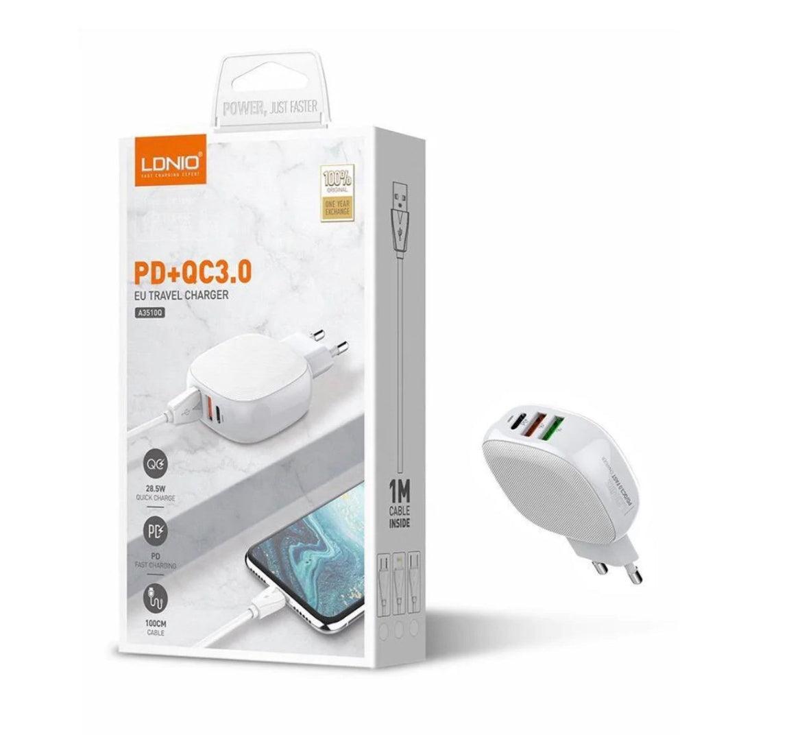 LDNIO Snabbladdare 2xUSB-A, 1xUSB-C 32W-vit+1m kabel - EleganceOfSweden