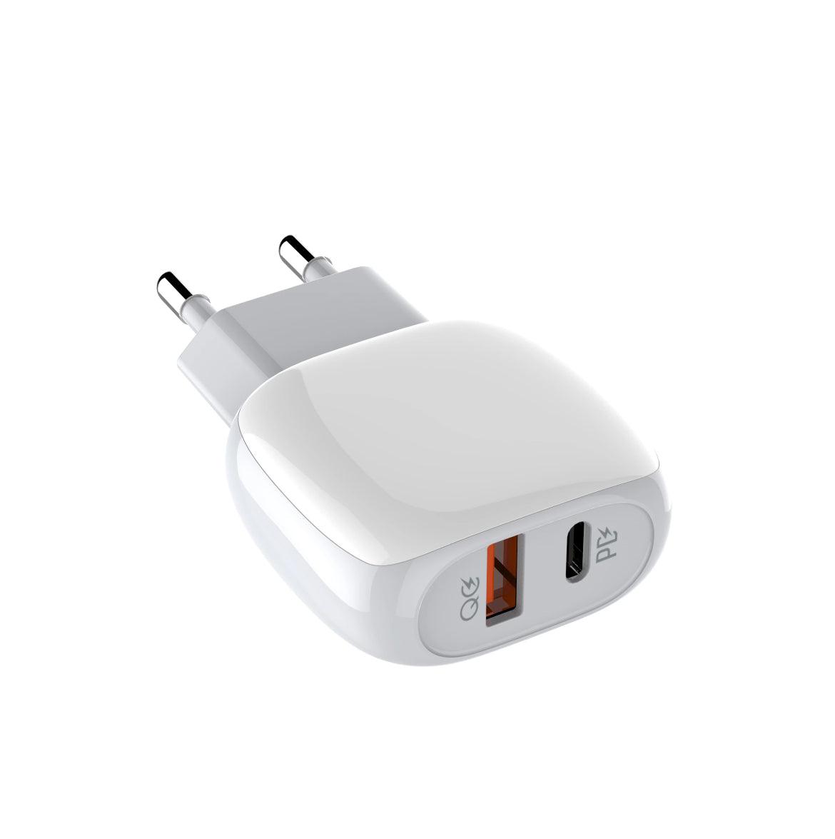 LDNIO Snabbladdare 2xUSB & USB-C, PD & Q.C3.0, 20 W - Vit, 1 m kabel ingår - EleganceOfSweden
