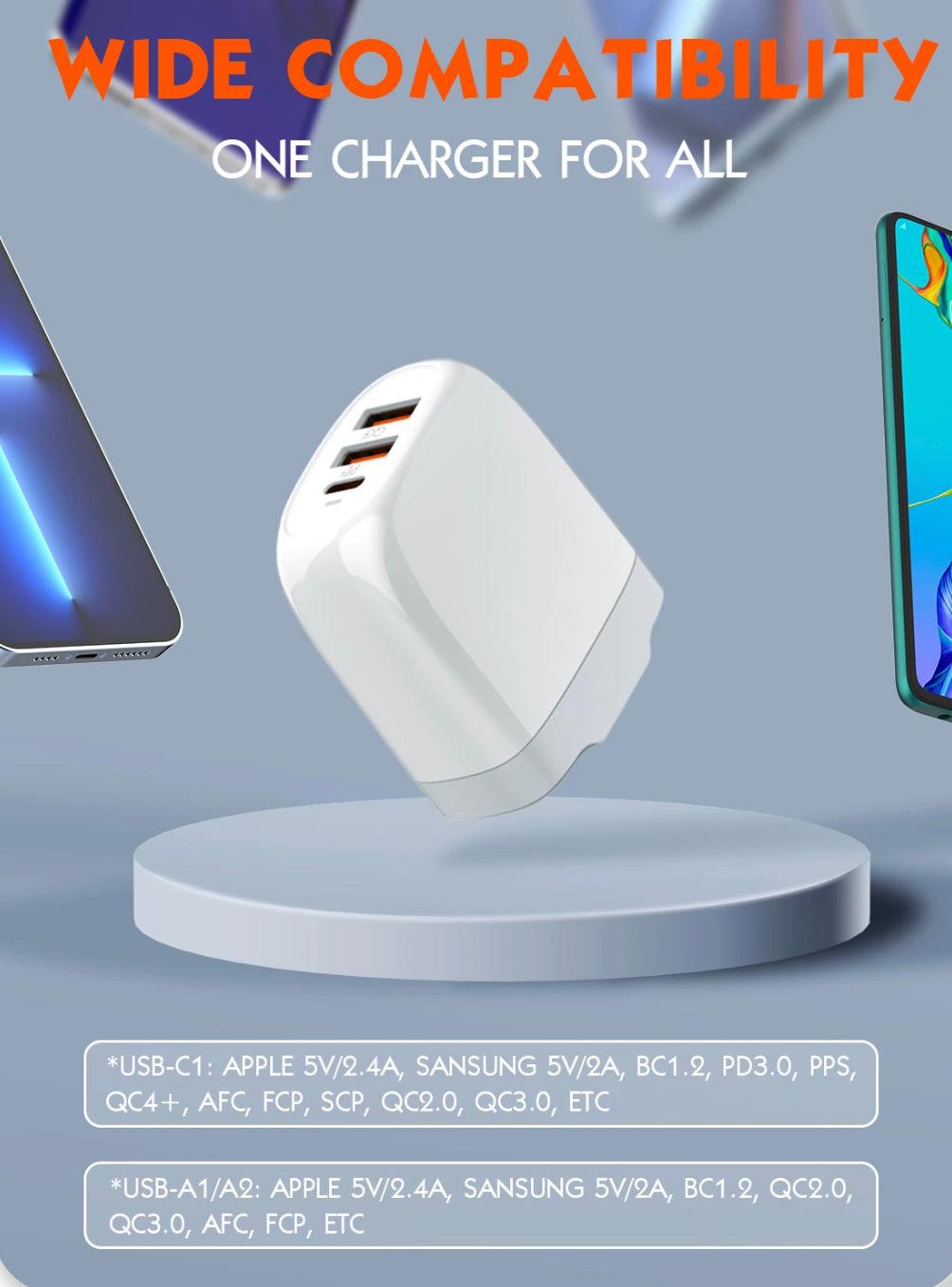 LDNIO Snabbladdare 2xUSB & USB-C, PD & Q.C3.0, 65 W - Vit+ 1 m - EleganceOfSweden