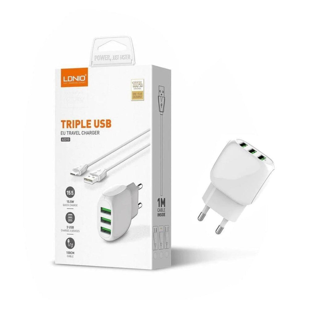 LDNIO Snabbladdare 3xUSB, 15.5  W + 1 m kabel ingår - EleganceOfSweden