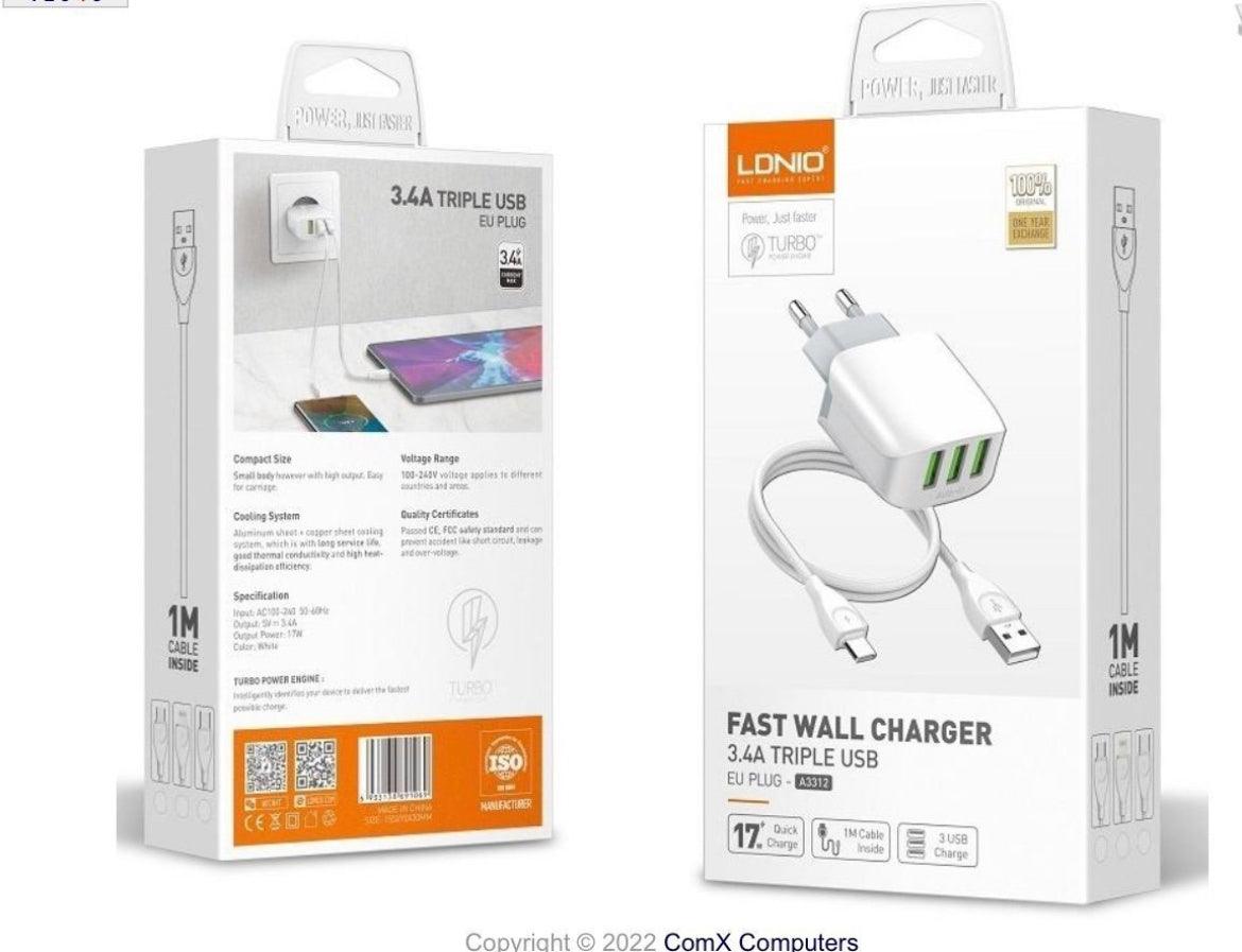 LDNIO Snabbladdare 3xUSB , 3. 4 A, 17 W + 1 m kabel ingår - EleganceOfSweden