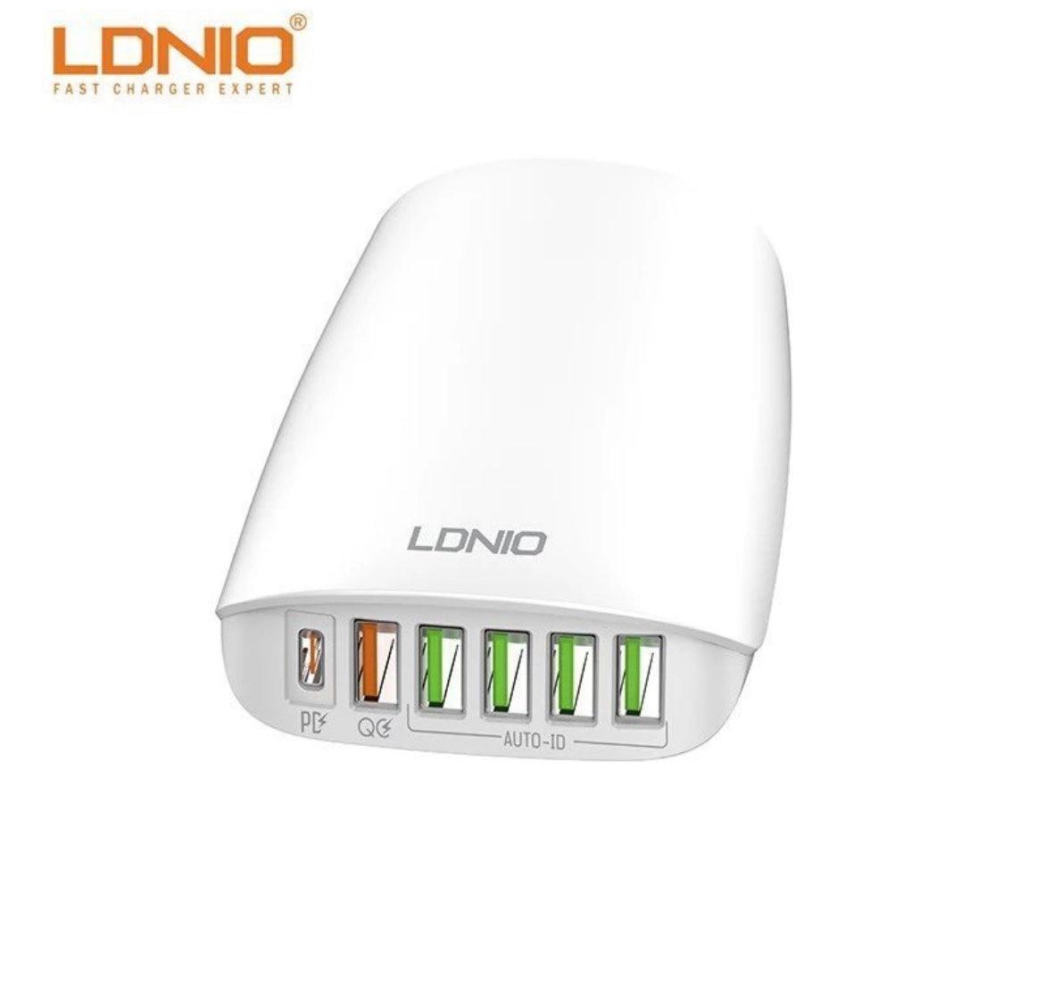 LDNIO Snabbladdare 6 portar: 5 USB & Type-C, 65 W - Vit - EleganceOfSweden