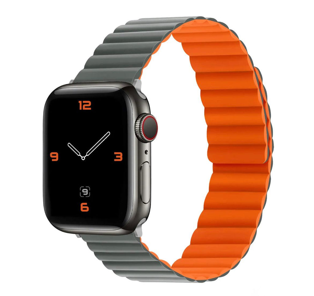 Magnetisk Silikon Armband Apple Watch- GRÅ/Orange - EleganceOfSweden