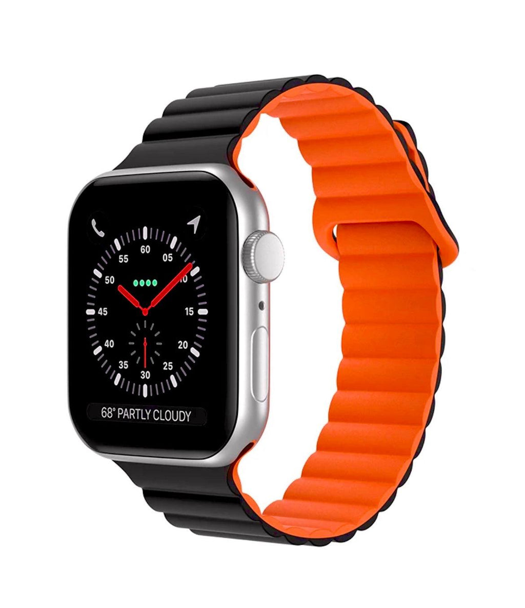 Magnetisk Silikon Armband Apple Watch- Svart/Orange - EleganceOfSweden
